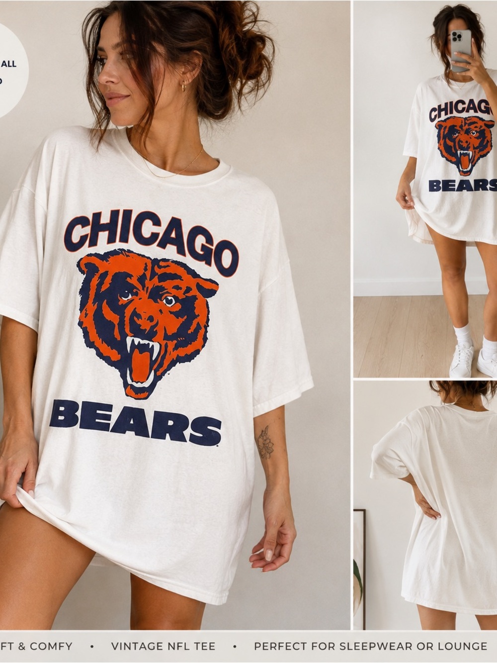 Vintage Chicago Bears Artex Oversized Sleep Shirt One Size USA 40” Long